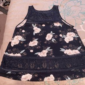 TORRID NAVY FLORAL LACE INSET TANK